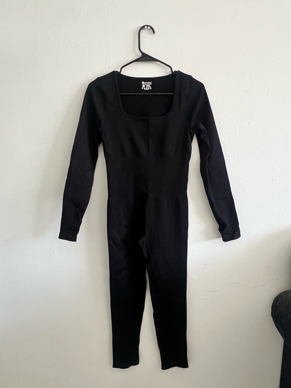Black Long-Sleeve Square Neck Jumpsuit